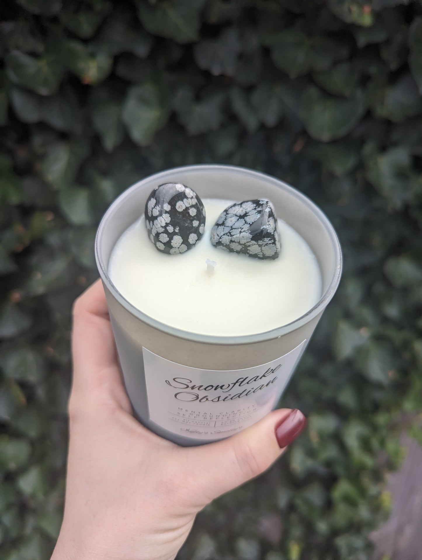Snowflake Obsidian Crystal Candle