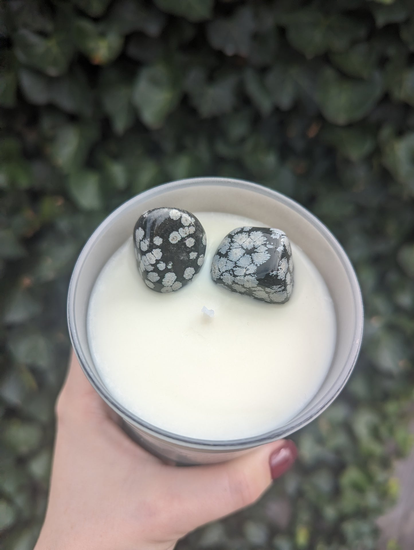 Snowflake Obsidian Crystal Candle