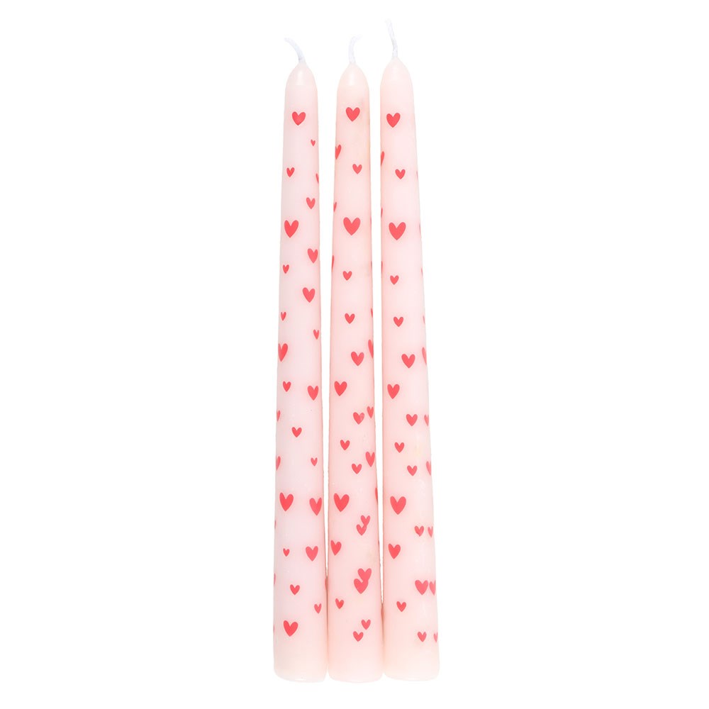 Set of 3 love heart taper candles