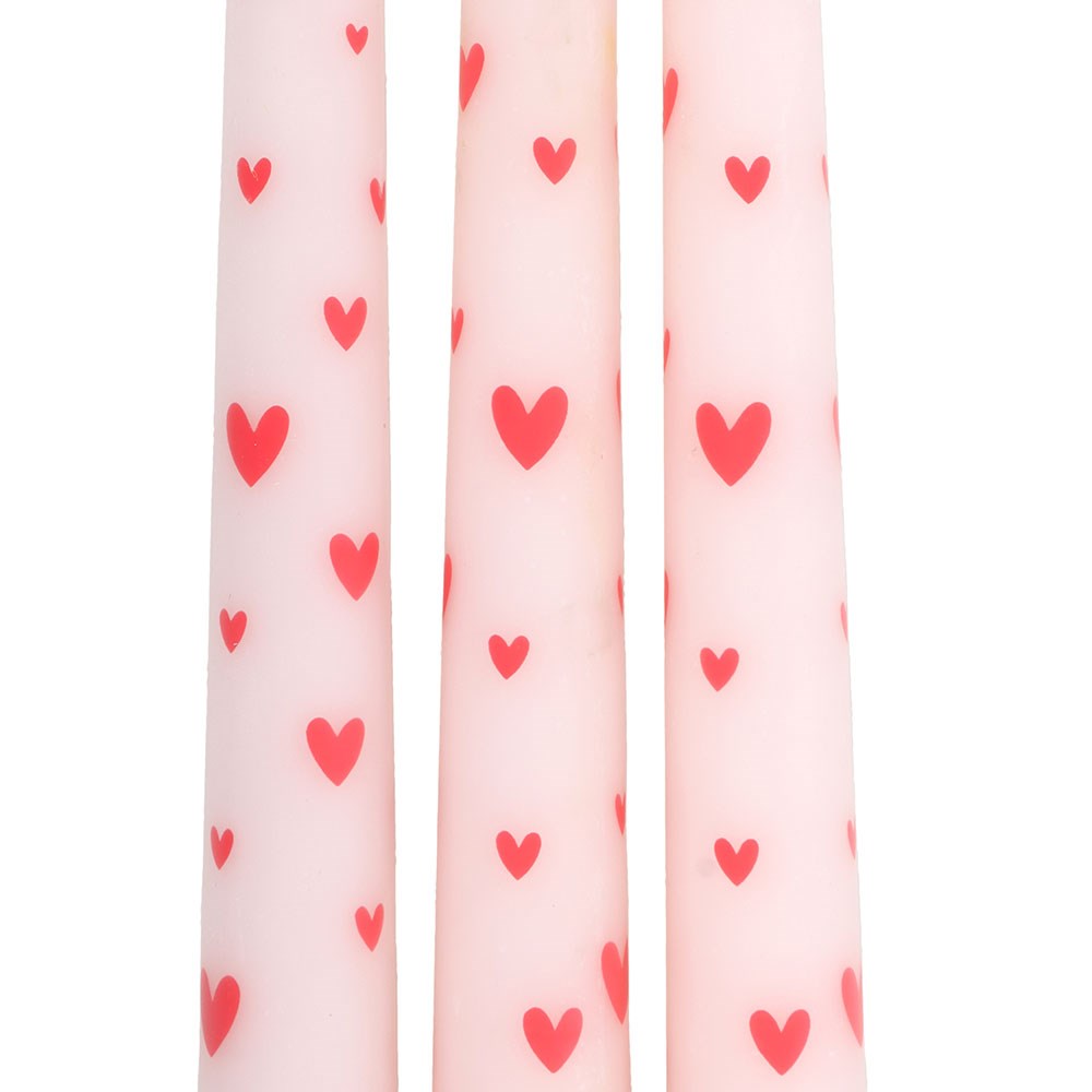 Set of 3 love heart taper candles