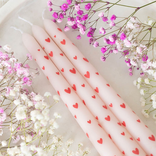 Set of 3 love heart taper candles