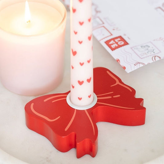 Red Bow Taper Candle Holder