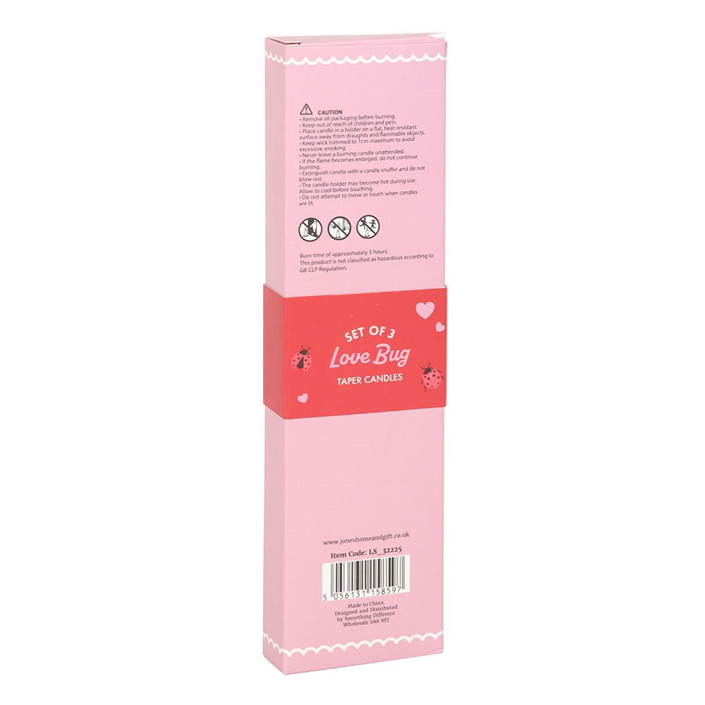 Set of 3 love bug taper candles