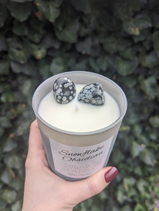 Snowflake Obsidian Crystal Candle